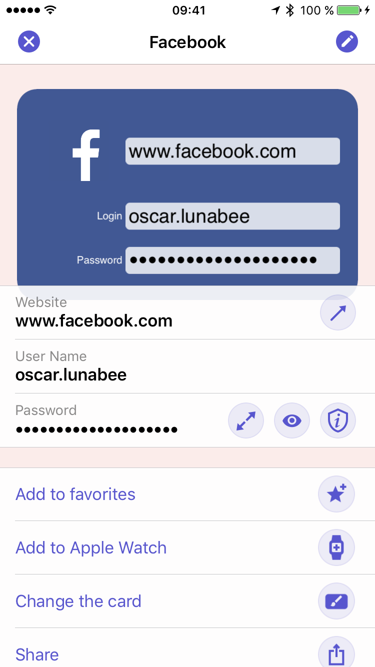 screenshot of oneSafe item with password and integrated browser